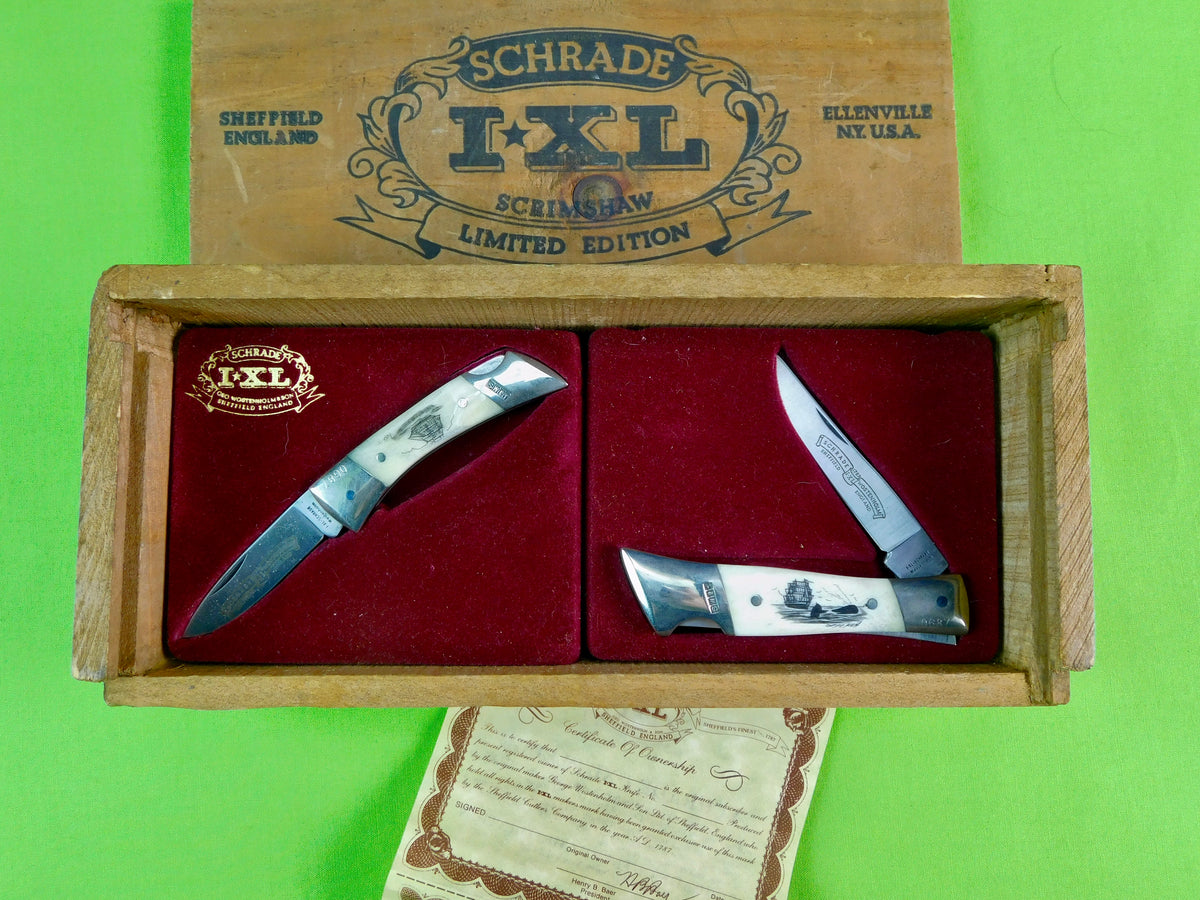 Set 2 US Schrade I-XL Cutlery British Sheffield Limited Folding