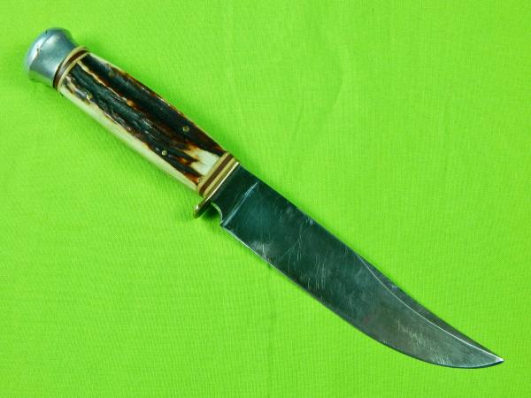 Mavin  Vintage Hunting Knife Stag Antler Solingen Germany w/ sheath 5 inch  blade