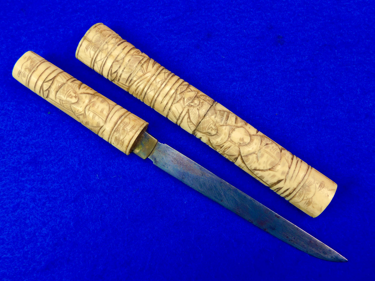Japanese Japan Antique WW1 Carved Handle Tanto Fighting Knife Short Sw ...