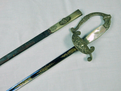 German Germany Antique 19 Century Gold Engraved Degen Court Sword w/ Scabbard