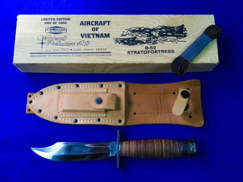 1983 US Camillus Limited Jet Pilot Survival Fighting Knife w/ Sheath Stone Box