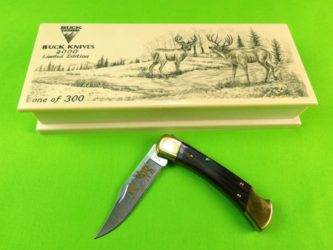 2000 Buck 110 Custom Limited Gold Etched Big Bucks North America Folding Pocket Knife