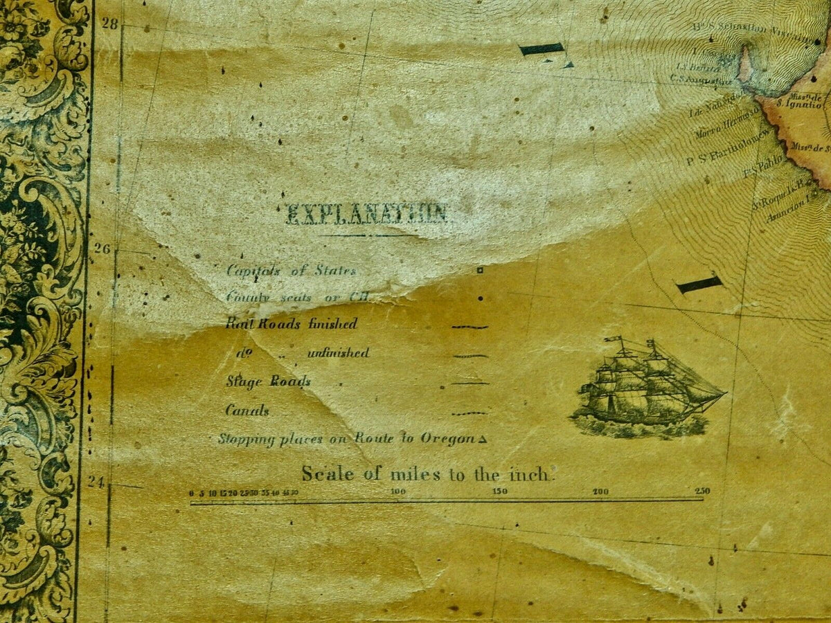 Antique Old 1854 Jacob Monk Large United States North Central America ...