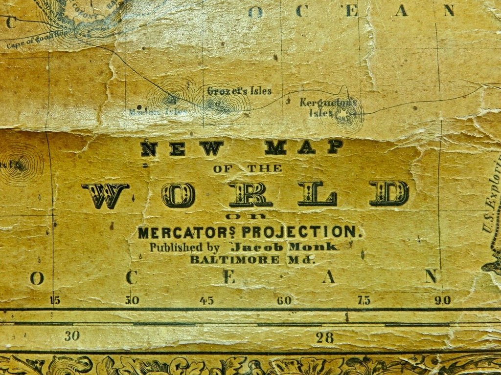Antique Old 1854 Jacob Monk Large United States North Central America ...