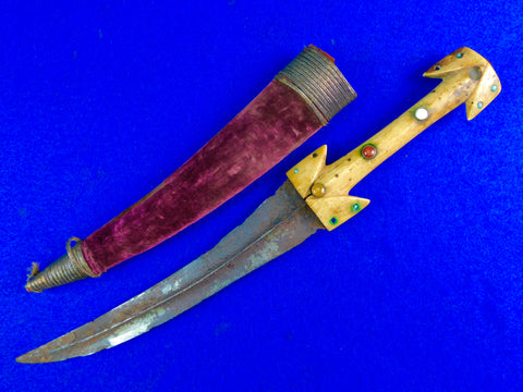 Antique 19 Century Turkish Turkey Ottoman Jeweled Dagger Knife w/ Scabbard