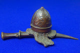Antique 19 Century Turkish Middle East Bronze Helmet Knife Sword Paperweight