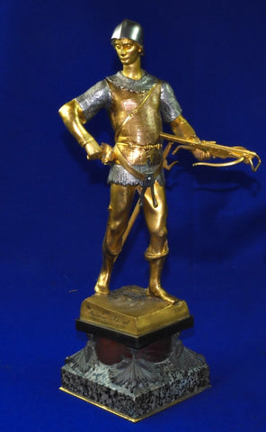 Antique Claudius Marioton Knight Warrior Crossbow Bronze Figurine Sculpture Art 