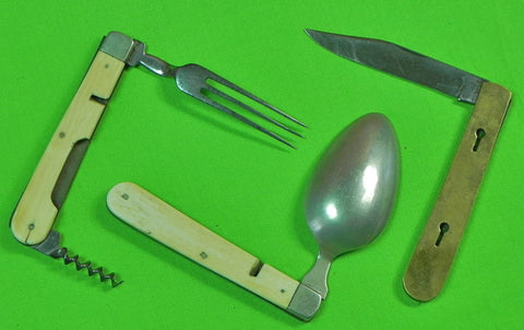 Antique European German British French Combo Set Folding Pocket Knife Spoon Fork
