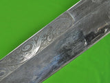 Antique European Europe Etched Hunting Fighting Knife w/ Scabbard