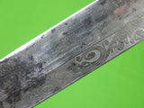 Antique European Europe Etched Hunting Fighting Knife w/ Scabbard