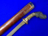Antique Old Indonesian Damascus Blade Carved Handle Short Sword Knife with Scabbard