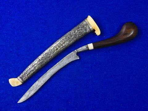 Antique Old Indonesia Indonesian Small Knife w/ Silver Scabbard