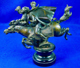 Antique Italy Italian Bronze Signed Knight & Lady On Horse Figurine Statue Art Home Decor