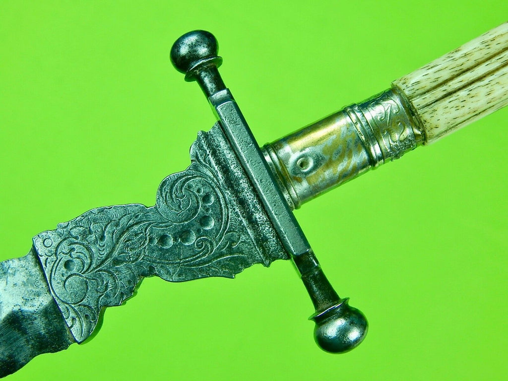 RARE Antique Old 19C Italy Italian Waved Engraved Flamberge Blade Dagg ...