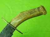 Antique Old Custom Handmade Stag Handle Bowie Fighting Knife w/ Sheath