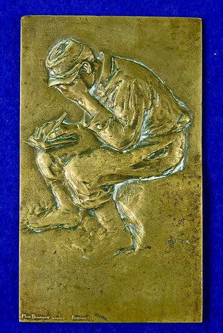 Antique Old French France WWI WW1 1914 Max Blondat Bronze Plaque Art Military Decor
