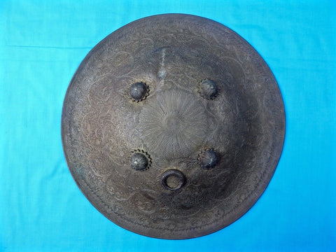 Antique Old Middle Eastern East Carved Metal Shield