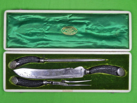 Antique Sheffield English British Vulkan Sterling Silver Stag Carving Set Knife