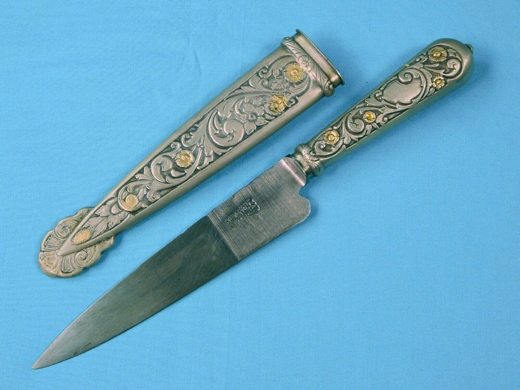 Vintage Argentina Alpaca Silver & Gold Gaucho Bowie Knife w 