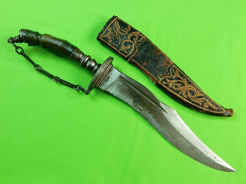Antique British English India Indian 19 Century Hunting Fighting Knife & Sheath