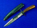 Antique Old English British 19 Century Stag Handle Hunting Knife w/ Sheath 