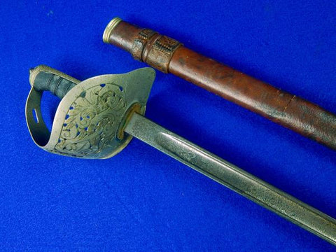 British English Antique WW1 Wilkinson Royal Engineers Engraved Sword w/ Scabbard