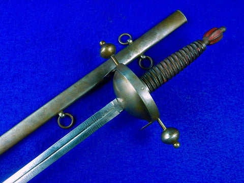 Antique Early 19 Century German Germany Engraved Rapier Sword w/ Scabbard