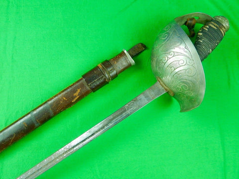 British English WW1 WWI Model 1912 Cavalry Officer's Engraved Sword w/ Scabbard