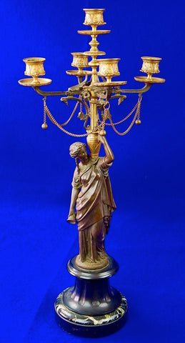 Antique Old France French Bronze Woman Figurine Chandelier Candle Holder