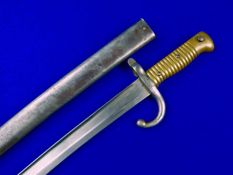 French France 19 Century Pre WW1 1873 Dated Bayonet Short Sword w/ Scabbard