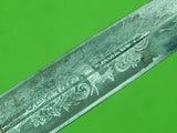 Antique Old German Germany 19 Century Dog Head Engraved Dagger w/ Scabbard Knife