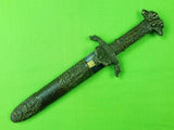 Antique Old German Germany 19 Century Dog Head Engraved Dagger w/ Scabbard Knife