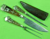 German Austrian Austria Antique 19 Century Hunting Set Silver Knife Fork Awl & Sheath