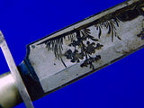 German Germany Antique 19 Century Hunting Engraved Blued Blade Knife w/ Scabbard