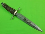 German Germany Damascus Blade Stiletto Engraved INDIANA Stag Fighting Knife