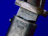 German Germany WW2 Mauser K98 Bayonet Dagger Knife w/ Scabbard Matching #