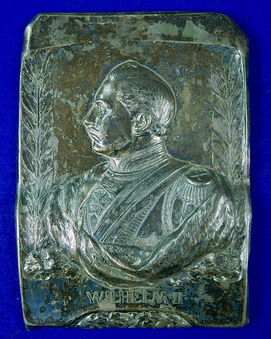 Antique German Germany WW1 Kaiser Wilhelm II Large Silver Plated Wall Plaque Art