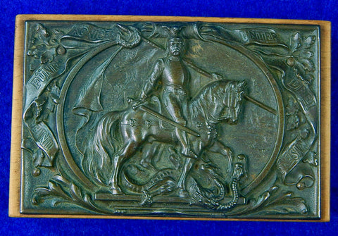 Antique Old German Germany WW1 Military Motif Metal Plaque w/ Wood Base