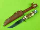 Vintage German Germany York Cutlery Solingen Stag Handle Hunting Knife w/ Sheath 