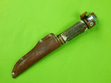 Vintage German Germany York Cutlery Solingen Stag Handle Hunting Knife w/ Sheath