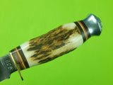 Vintage German Germany York Cutlery Solingen Stag Handle Hunting Knife w/ Sheath