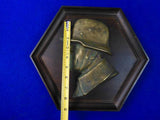 German Germany Antique WW1 Bronze Copper Soldier Bust Plaque Military Wall Decor