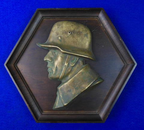 German Germany Antique WW1 Bronze Copper Soldier Bust Plaque Military Wall Decor