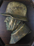 German Germany Antique WW1 Bronze Copper Soldier Bust Plaque Military Wall Decor