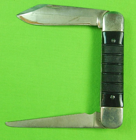 RARE Vintage US Colonial (?) Huge Folding Pocket 2 Blade Knife Saw