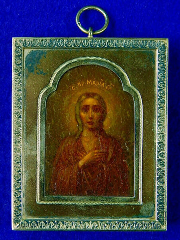 Antique 19 Century Imperial Russian Russia Mary Maria Icon Silver Frame