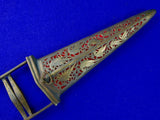 Antique Indian India 19 Century Katar Gold Etched Wootz Knife Dagger w/ Scabbard
