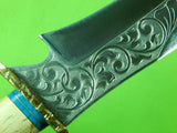 Custom Made Indian American Cowboy Style Huge Bowie Engraved Hunting Stag Knife