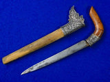Antique Old Indonesia Indonesian Silver Fittings Small Knife w/ Scabbard