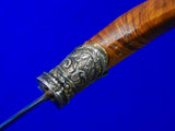 Antique Old Indonesia Indonesian Silver Fittings Small Knife w/ Scabbard
